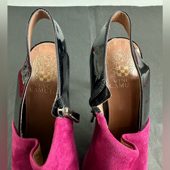Vince Camuto Kaela sling back heels pink suede & black patent leather Sz 8.5M - Picture 8 of 13